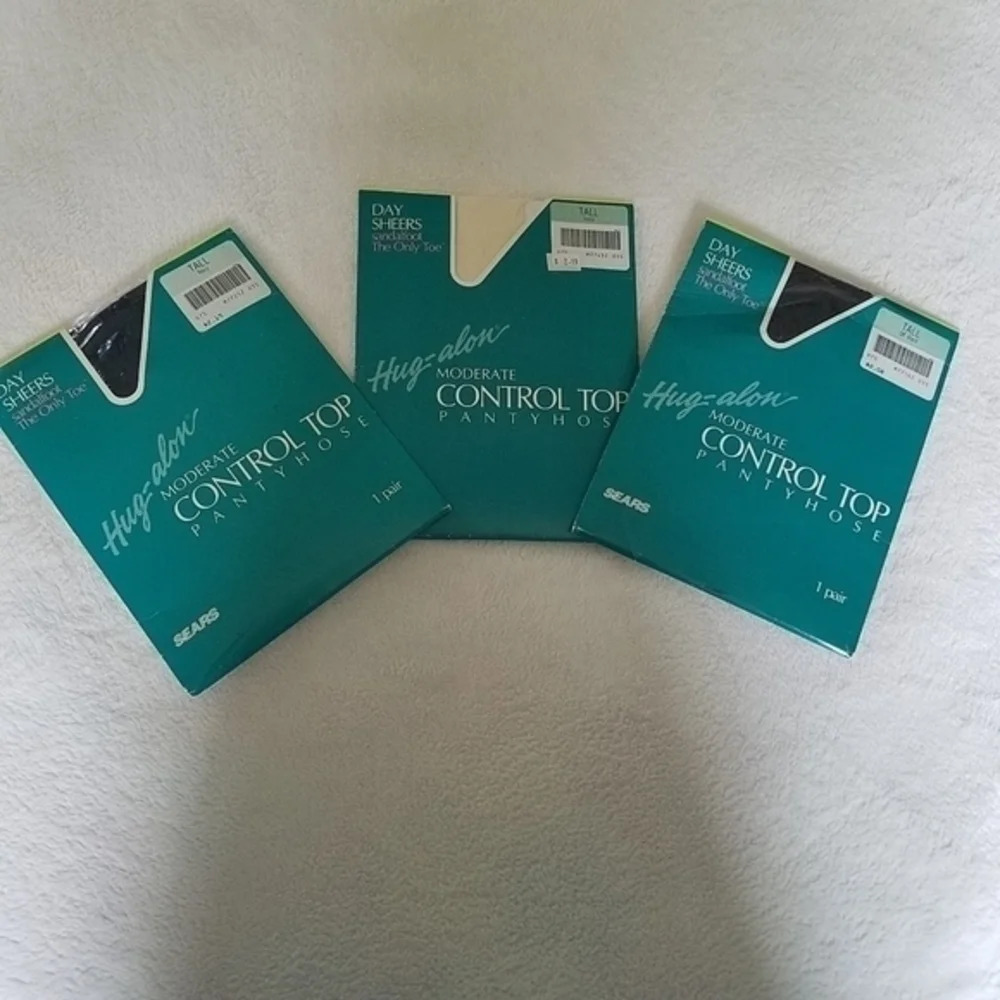 Vintage Deadstock Sears Hug Alon Control Top Pantyhose 3 Pairs